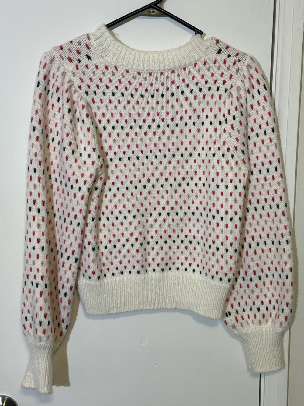 Marine Layer Cream Crewneck Sweater with Pink and Black Dot Detail - Picture 2 of 2